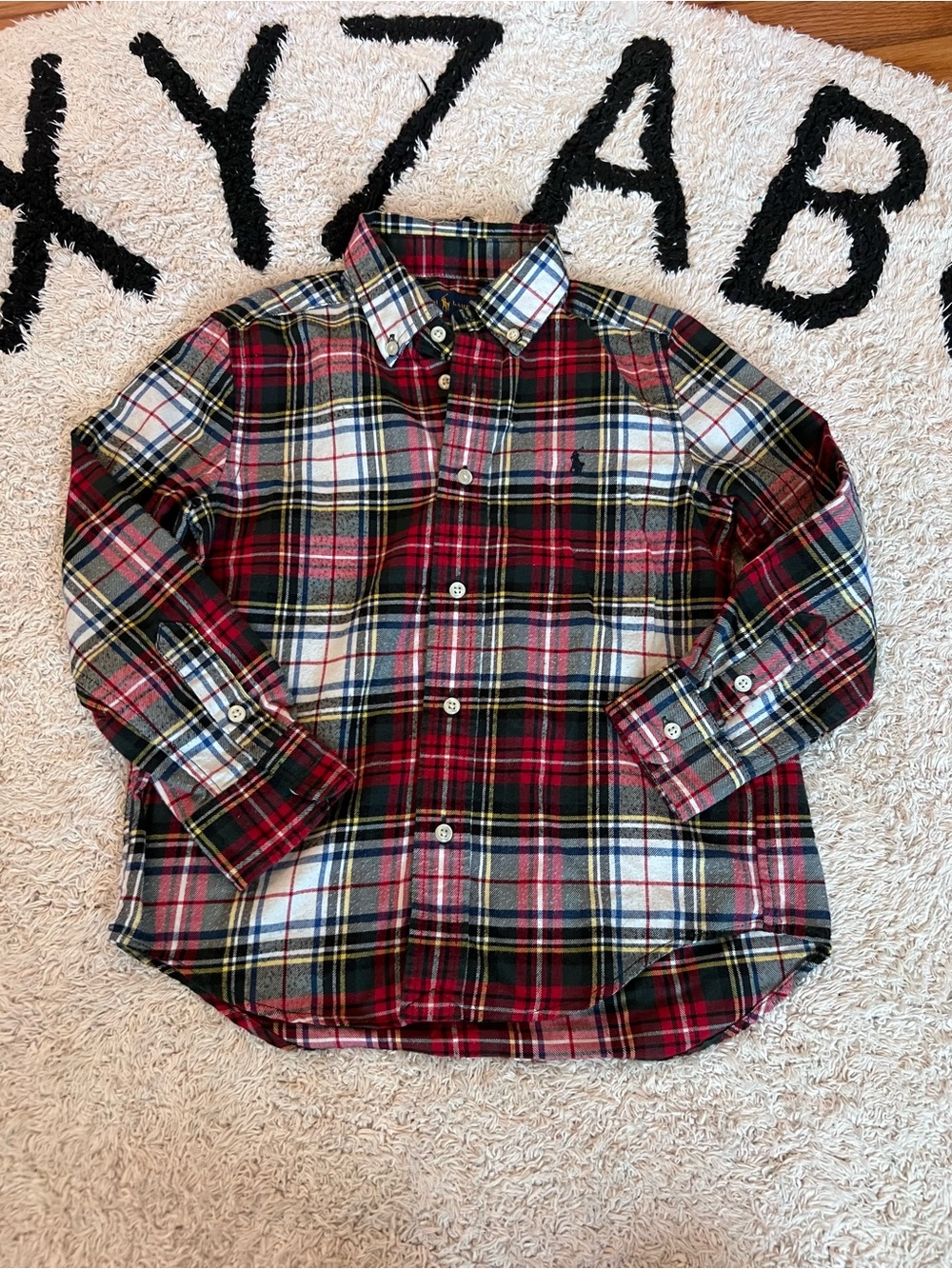Ralph Lauren Red Plaid Button-Down Shirt with Navy & White Accents